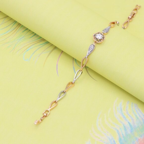 "Rose Gold and Silver Elegant Bracelet with Sparkling Center Stone, XPBL0783 - Picture 6 of 13